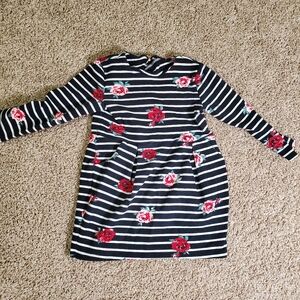 Logg Black White Stipe Rose Long Sleeve Midi Toddler Dress 2T